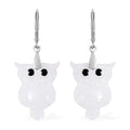 16.65 ctw Green Jade Carved Owl Drop Earrings in Rhodium Over Sterling Silver - Sticky add to cart bar