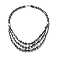 Hematite Beaded Layered Necklace 20 Inches in Silvertone