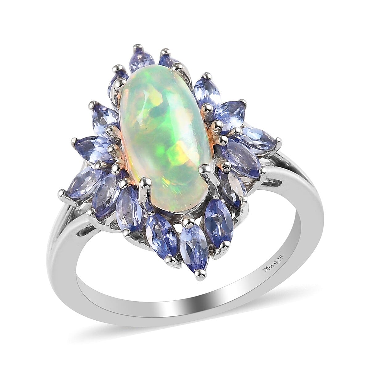 Ethiopian Welo Opal and Tanzanite Floral Spray Ring in Platinum Over Sterling Silver 2.60 ctw (1)