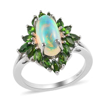Ethiopian Welo Opal and Tanzanite Floral Spray Ring in Platinum Over Sterling Silver 2.60 ctw