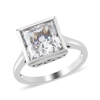 LUSTRO STELLA Made with Finest CZ Solitaire Ring in Platinum Over Sterling Silver (Size 10.0) 6.75 ctw