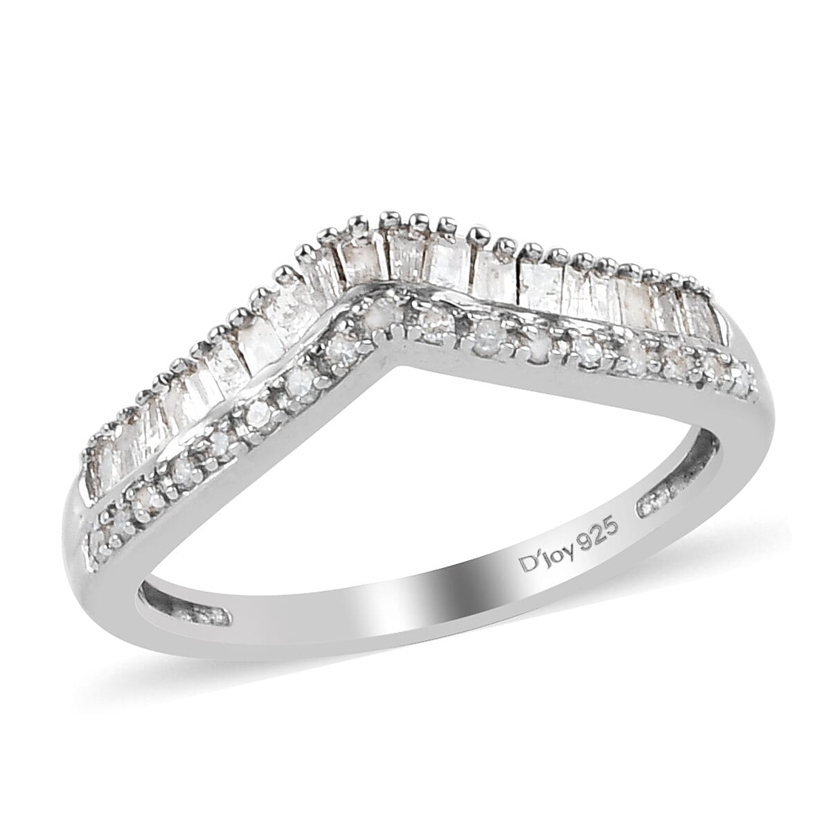Diamond Wishbone Ring in Platinum Over Sterling Silver (Size 10.0) 0.33 ctw