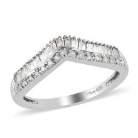 Diamond Wishbone Ring in Platinum Over Sterling Silver (Size 10.0) 0.33 ctw