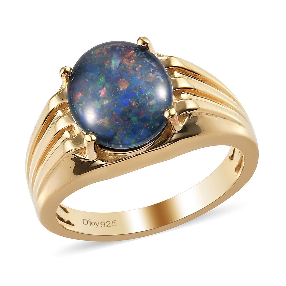 Australian Boulder Opal Triplet Men's Ring in Vermeil Yellow Gold Over Sterling Silver 2.85 ctw