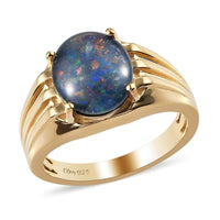 Australian Boulder Opal Triplet Men's Ring in Vermeil Yellow Gold Over Sterling Silver 2.85 ctw