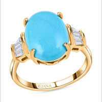 Iliana 18K Yellow Gold AAA Sleeping Beauty Turquoise and G-H SI Diamond Ring (Size 6.0) 5.10 Grams 4.30 ctw