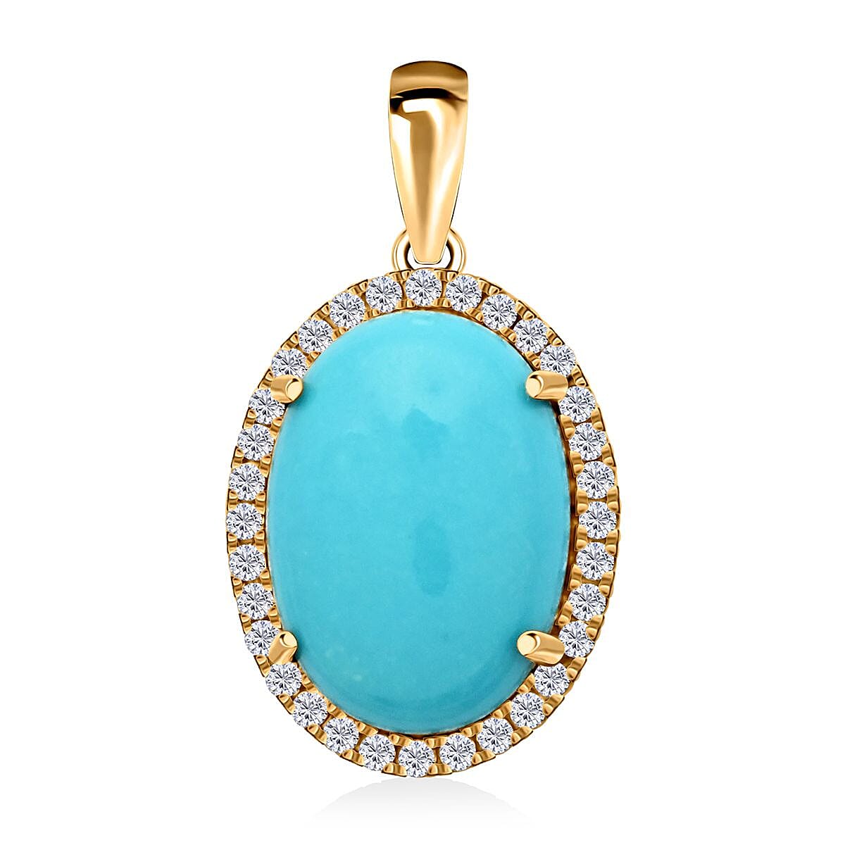 One Of A Kind Certified & Appraised 18K Yellow Gold AAA Sleeping Beauty Turquoise and SI Diamond Halo Pendant 4.30 ctw