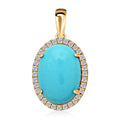 One Of A Kind Certified & Appraised 18K Yellow Gold AAA Sleeping Beauty Turquoise and SI Diamond Halo Pendant 4.30 ctw - Sticky add to cart bar