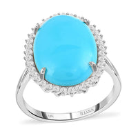 Certified & Appraised ILIANA 18K White Gold AAA AMERICAN Natural Sleeping Beauty Turquoise and G-H SI Diamond Ring 5.25 Grams 9.10 ctw