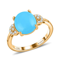 ILIANA 18K Yellow Gold AAA American Natural Sleeping Beauty Turquoise and G-H SI Diamond Ring 3.60 Grams 2.70 ctw
