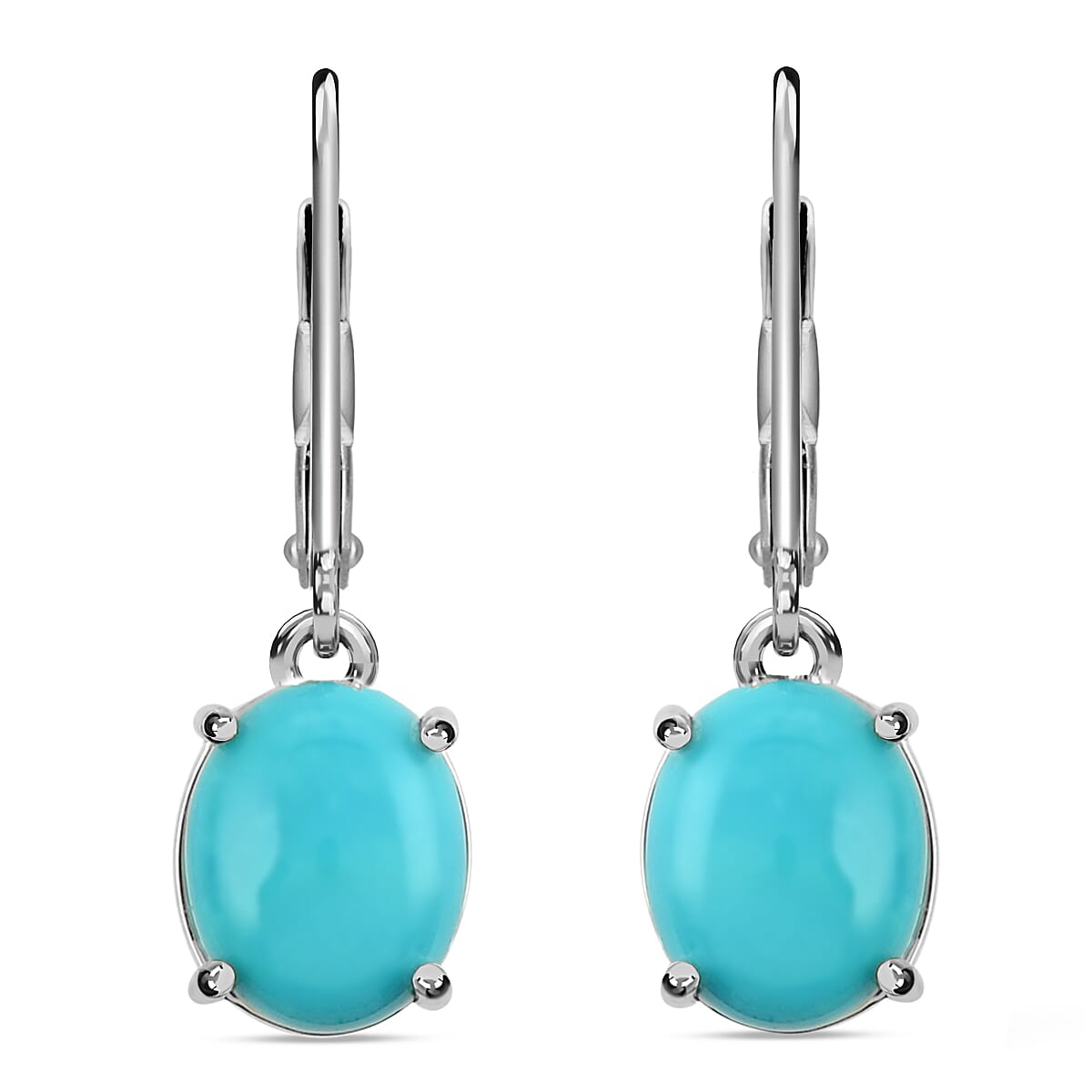 Iliana 18K White Gold AAA Sleeping Beauty Turquoise Lever Back Earrings 2.15 Grams 4.15 ctw
