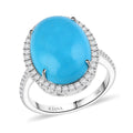 ILIANA 18K White Gold AAA Natural Arizona Sleeping Beauty Turquoise and Diamond G-H SI Ring 5.58 Grams 4.90 ctw - Sticky add to cart bar