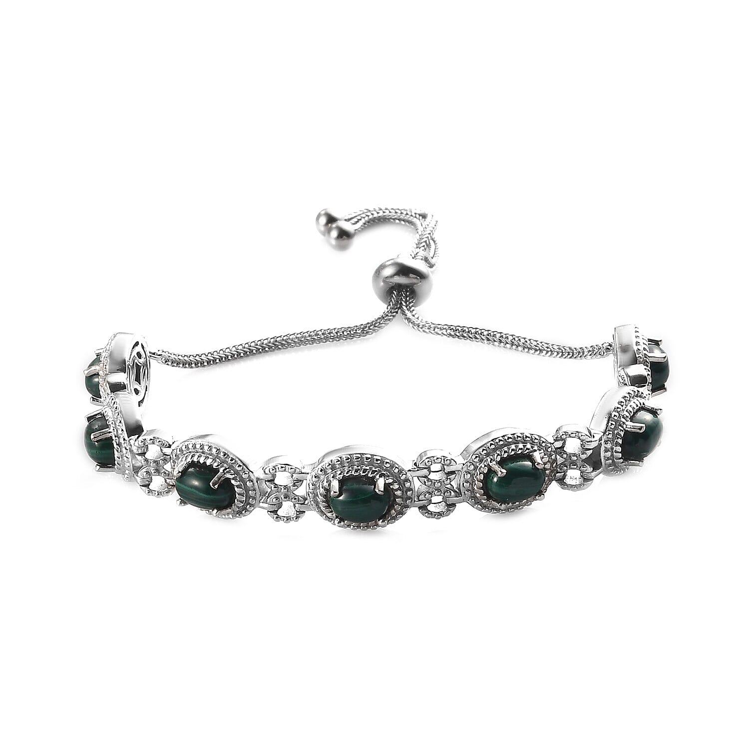African Malachite Bolo Bracelet in Platinum Over Copper & Stainless Steel 8.50 ctw