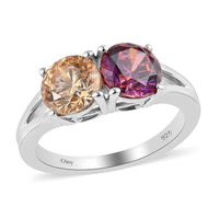 LUSTRO STELLA Made with Finest Amber and Dark Red CZ Ring in Platinum Over Sterling Silver (Size 10.0) 3.90 ctw
