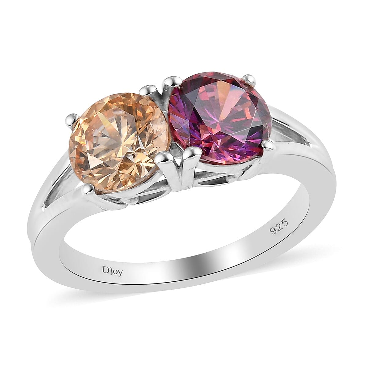 LUSTRO STELLA Made with Finest Amber and Dark Red CZ Ring in Platinum Over Sterling Silver (Size 10.0) 3.90 ctw (1)