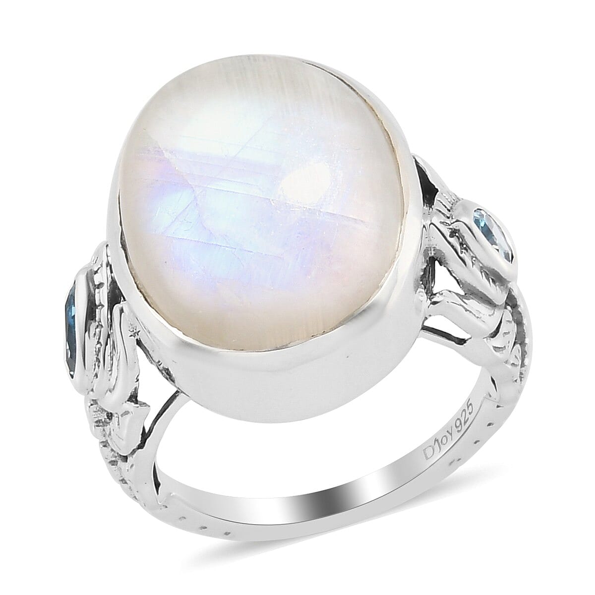Kuisa Rainbow Moonstone, Swiss Blue Topaz Ring in Sterling Silver (Size 10.0) 11.35 ctw