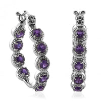 Amethyst Hoop Earrings in Stainless Steel 10 Grams 4.00 ctw