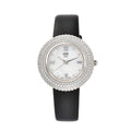 EON 1962 White Crystal Swiss Movement MOP Dial Watch in Sterling Silver with Black Leather Strap 19 Grams - Sticky add to cart bar
