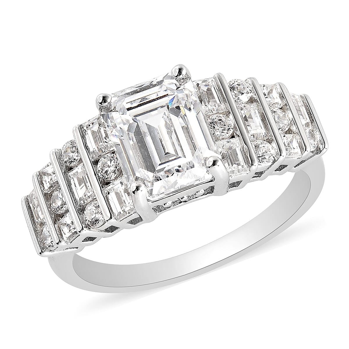 LUSTRO STELLA Made with Finest CZ Ring in Rhodium Over Sterling Silver 6.75 ctw