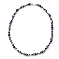 Valentine Special Deal Lapis Lazuli and Hematite Beaded Necklace 22 Inches in Silvertone 25.00 ctw
