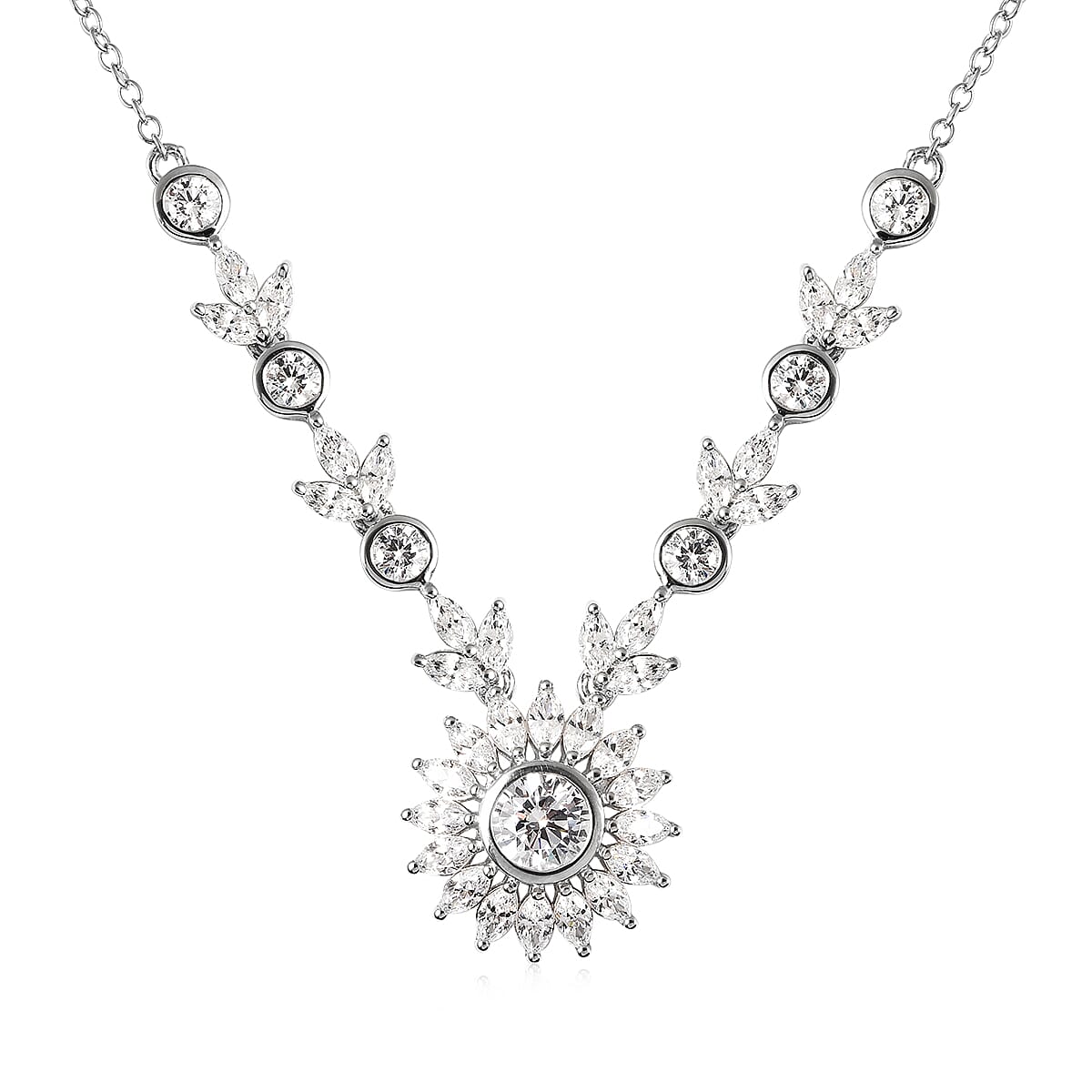 Lustro Stella Made with Finest CZ Necklace 18 Inches in Rhodium Over Sterling Silver 12.25 ctw