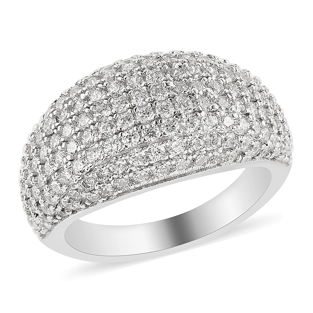 Rhodium Over Sterling Silver Dome Ring Made with Zirconia from Swarovski (Size 10.0) 4.20