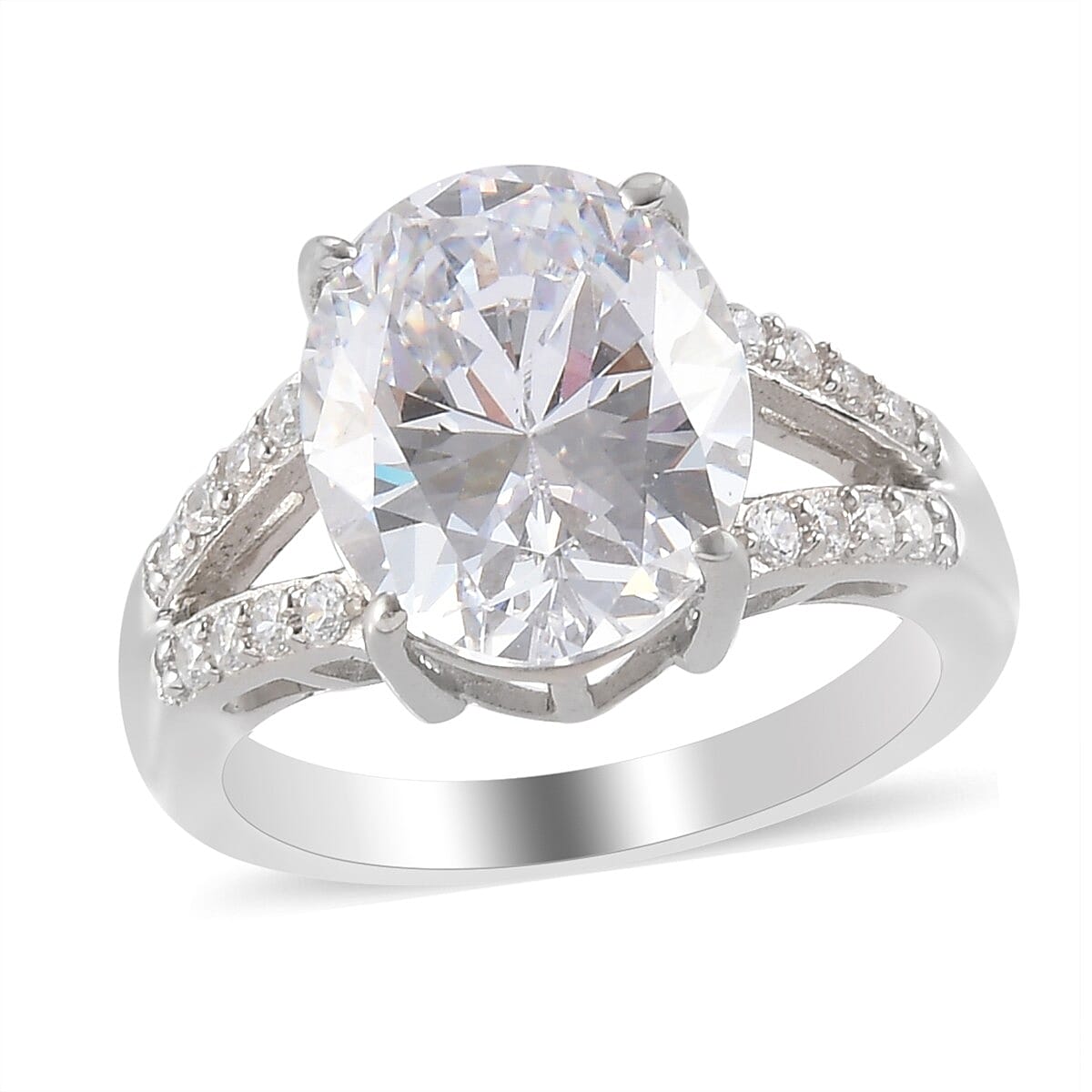 LUSTRO STELLA Made with Finest CZ Ring in Platinum Over Sterling Silver (Size 10.0) 9.20 ctw