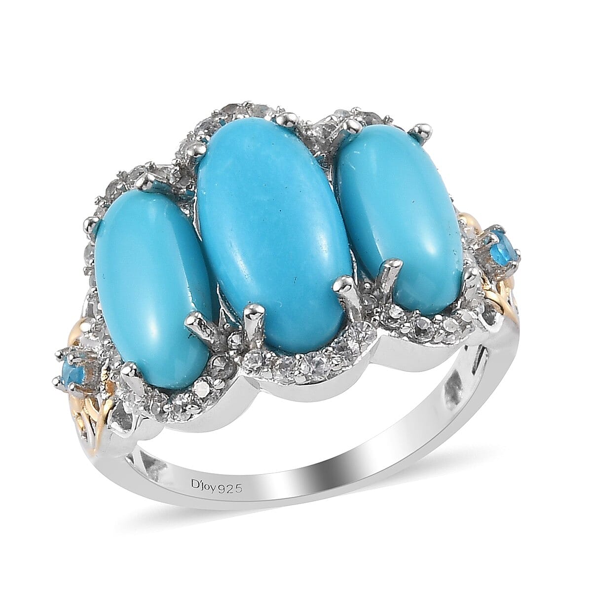 AMERICAN Natural Sleeping Beauty Turquoise and Multi Gemstone Ring in Vermeil Yellow Gold and Platinum Over Sterling Silver 4.25 ctw (1)