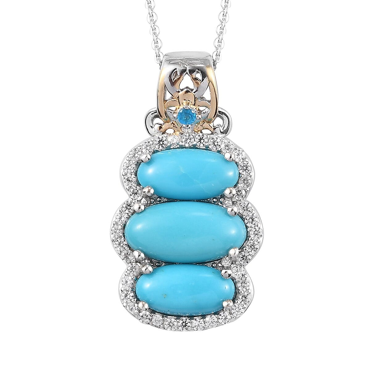 AMERICAN Natural Sleeping Beauty Turquoise and Multi Gemstone Pendant Necklace 20 Inches in Vermeil Yellow Gold and Platinum Over Sterling Silver 4.20 ctw