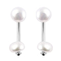 White Freshwater Cultured Pearl Dual Stud Earrings in Rhodium Over Sterling Silver - Sticky add to cart bar