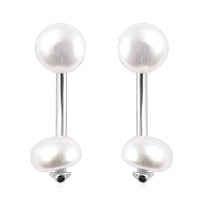 White Freshwater Cultured Pearl Dual Stud Earrings in Rhodium Over Sterling Silver