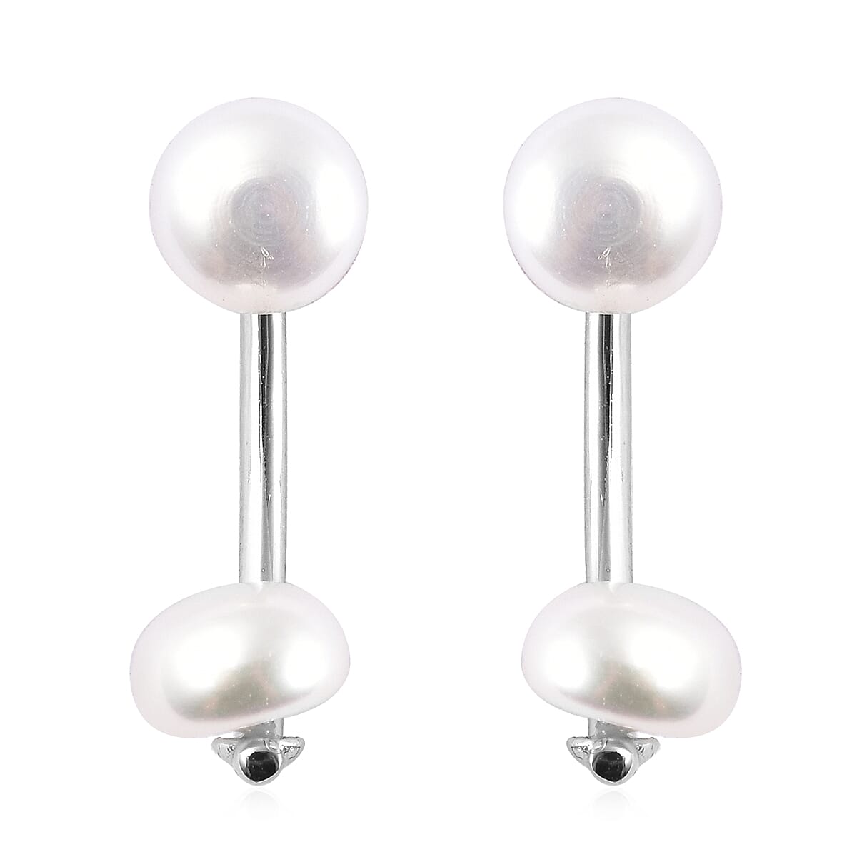 White Freshwater Cultured Pearl Dual Stud Earrings in Rhodium Over Sterling Silver (1)