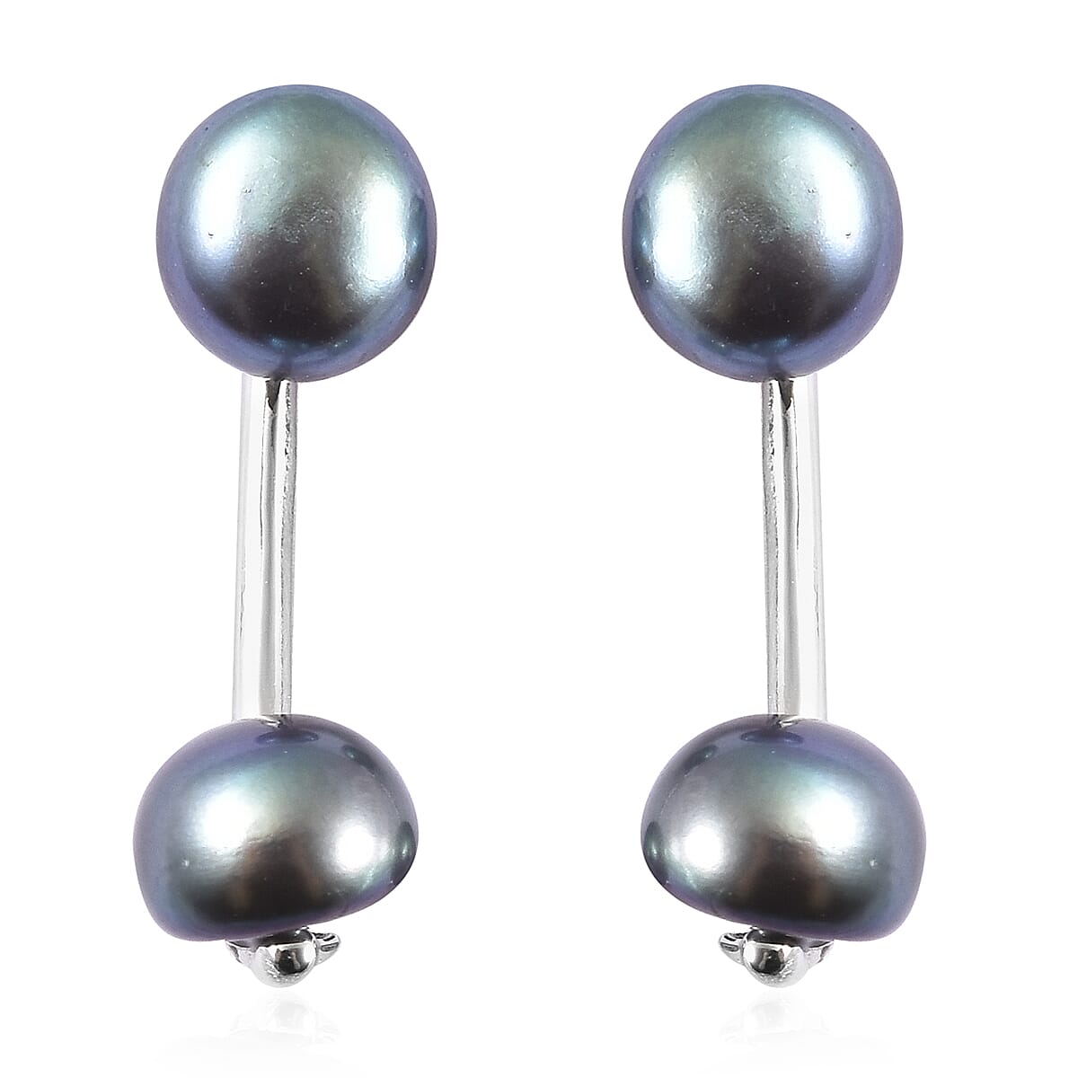 White Freshwater Cultured Pearl Dual Stud Earrings in Rhodium Over Sterling Silver