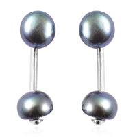 White Freshwater Cultured Pearl Dual Stud Earrings in Rhodium Over Sterling Silver