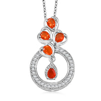 Crimson Fire Opal and White Zircon 1.10 ctw Pendant without Chain in Platinum Over Sterling Silver
