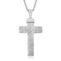 Marvelous Meteorite Cross Pendant Necklace 22 Inches in Rhodium Over Sterling Silver