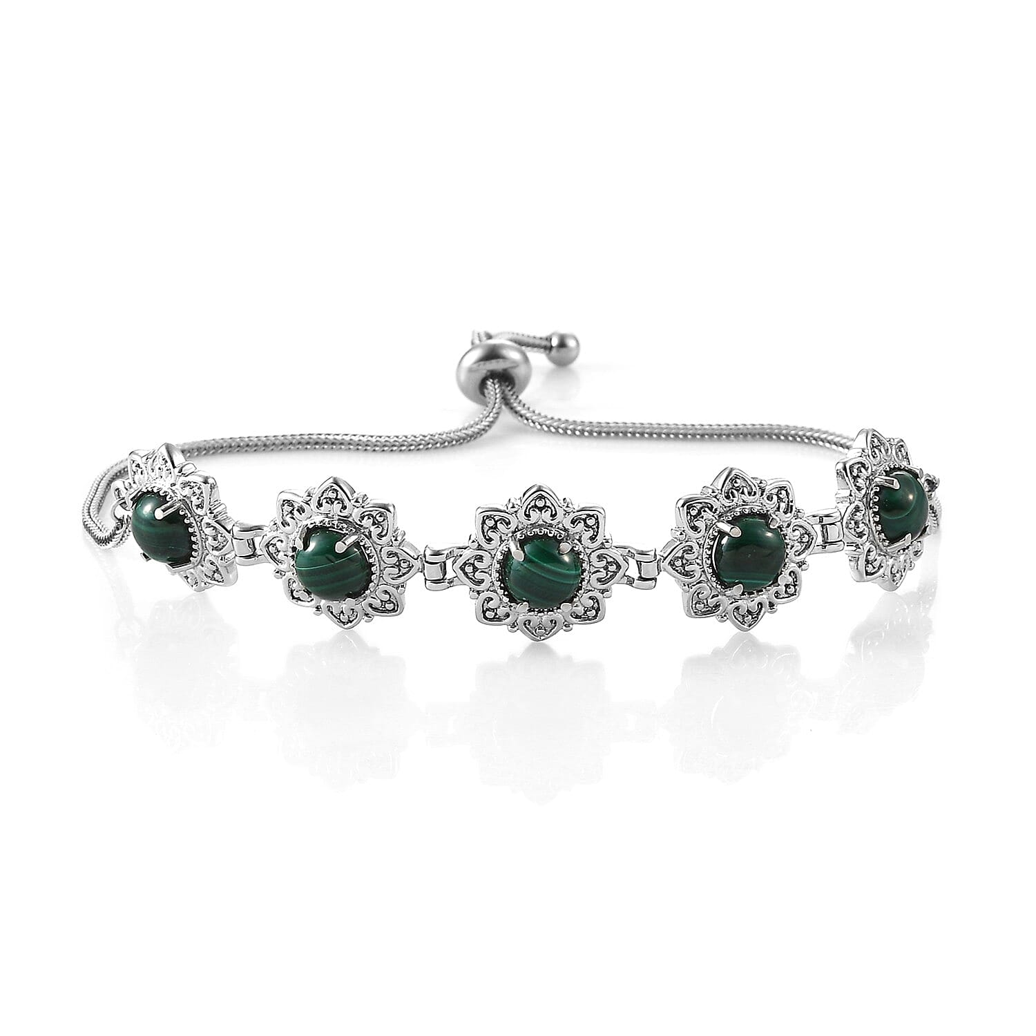 African Malachite Bolo Bracelet in Stainless Steel 11.20 ctw