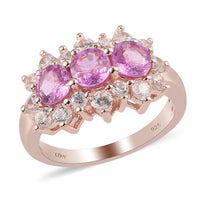 SUMMER DEALS Madagascar Pink Sapphire and Zircon 3 Line Ring in Vermeil Rose Gold Over Sterling Silver (Size 7.0) 3.10 ctw