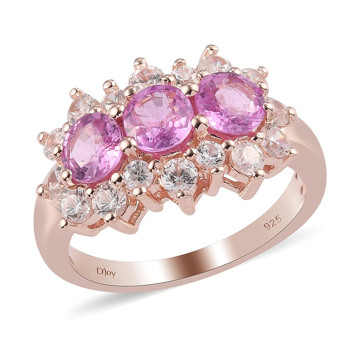SUMMER DEALS Madagascar Pink Sapphire and Zircon 3 Line Ring in Vermeil Rose Gold Over Sterling Silver (Size 7.0) 3.10 ctw (1)
