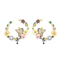 Jardin Collection Yellow Mother of Pearl and Multi Gemstone Flower & Butterfly Hoop Earrings in Rhodium Over Sterling Silver 0.25 ctw - Sticky add to cart bar