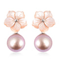 JARDIN COLLECTION Mother Of Pearl Carved and Purple Edison Pearl Flower Earrings in Rhodium Over Sterling Silver - Sticky add to cart bar