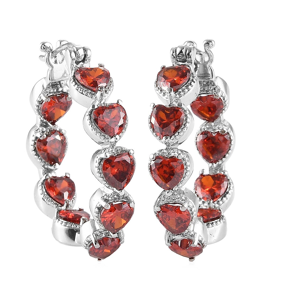 Simulated Garnet Inside Out Hoop Earrings in Stainless Steel