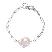 Organic Shape Baroque Pearl Bracelet in Rhodium Over Sterling Silver (7.50 In)