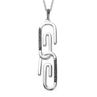 0.15 ctw Blue Diamond Paper Clip Pendant Necklace 20 Inches in Rhodium & Platinum Over Sterling Silver