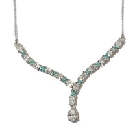 10.15 ctw Platinum Over Sterling Silver V-Shape Necklace 18 Inches Made with Mint & White Zirconia from Swarovski 10.80 Grams