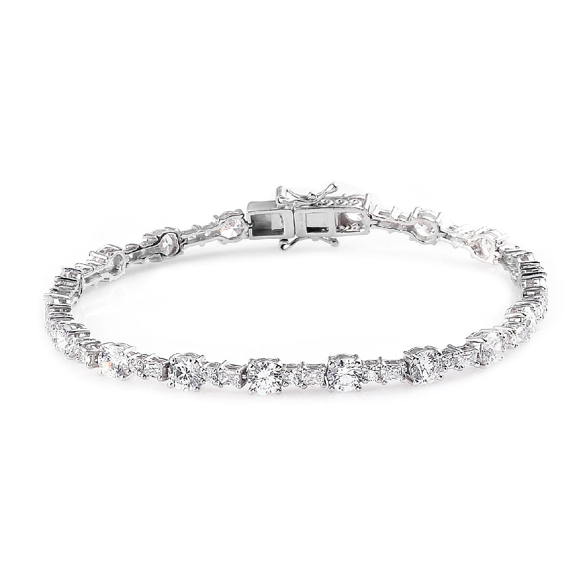 LUSTRO STELLA Made with Finest CZ Bracelet in Platinum Over Sterling Silver (8.00 In) 10.75 Grams 16.60 ctwLUSTRO STELLA Made with Finest CZ Bracelet in Platinum Over Sterling Silver (8.00 I