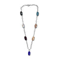 Designer Inspired Majestic Blue Crystal Station Necklace 18 Inches in Platinum Bond - Sticky add to cart bar