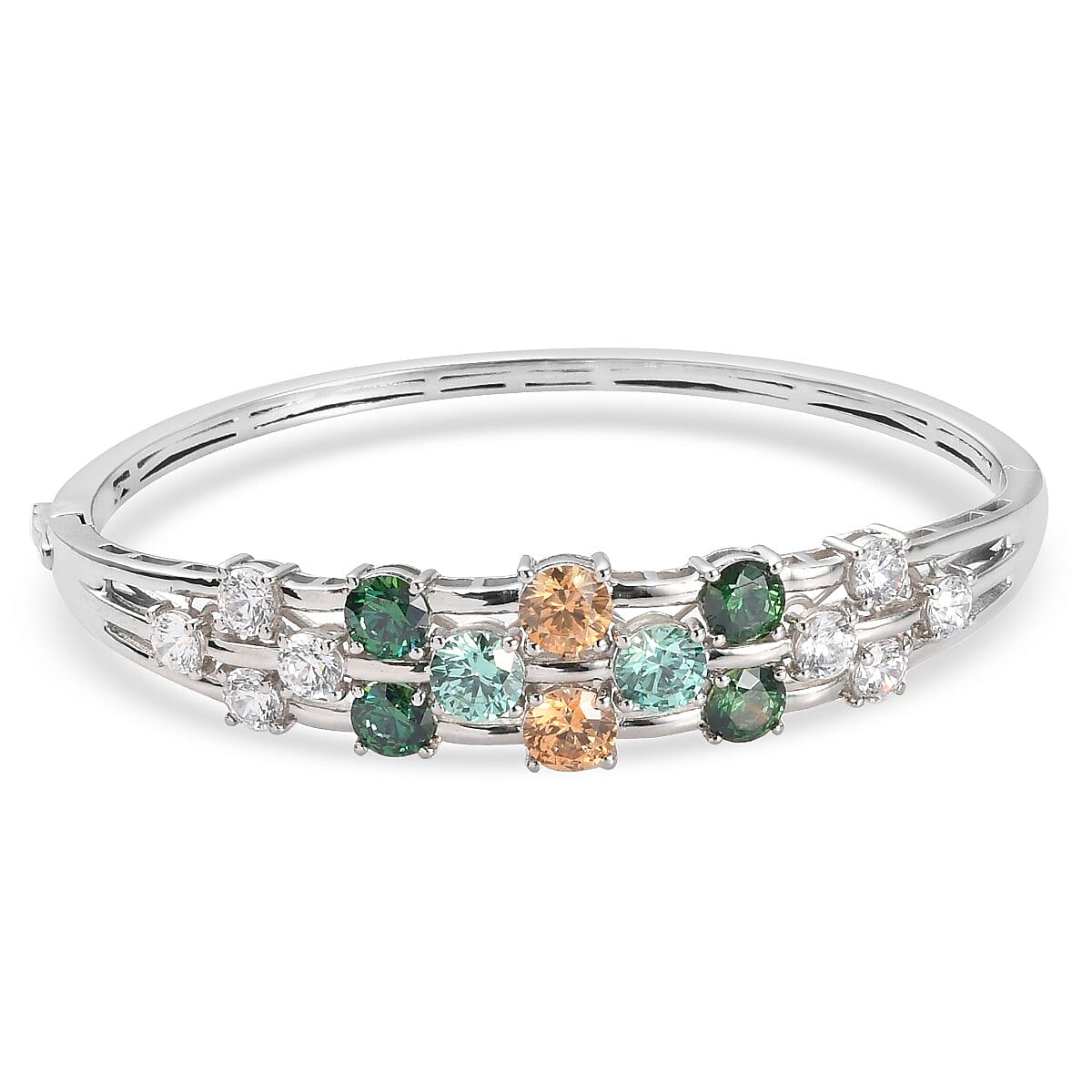 LUSTRO STELLA Made with Finest CZ Bangle Bracelet in Platinum Over Sterling Silver (7.25 In) 19 Grams 19.00 ctw