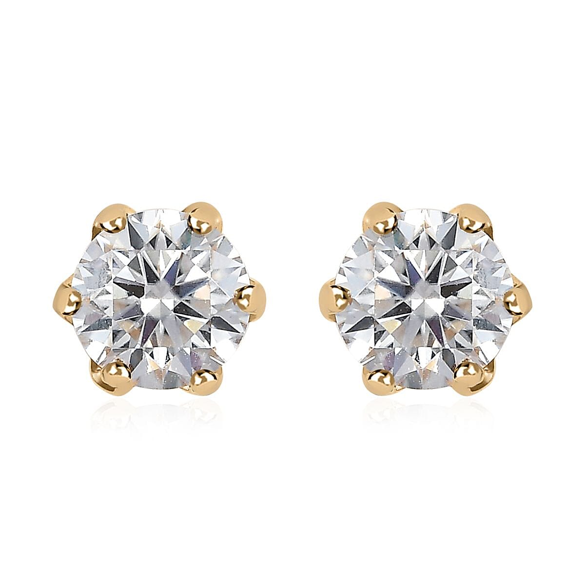 LUXORO 10K Yellow Gold 100 Facet Moissanite VS EF Solitaire Stud Earrings 1.65 ctw