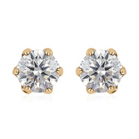 LUXORO 10K Yellow Gold 100 Facet Moissanite VS EF Solitaire Stud Earrings 1.65 ctw